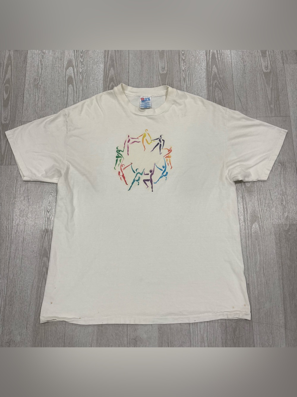 Vintage 90s Hanes Beefy-T Dancing Graphic Circle Figures T Shirt XL White